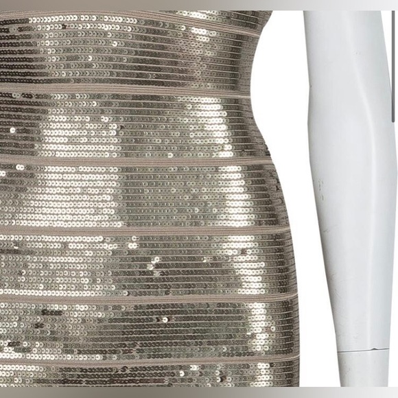 Herve Leger Gold Sequin Bandage Dress - Picture 6 of 17